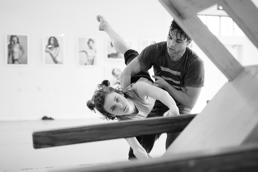 Viktor Usov and Andrea Parson partner during rehearsal for Sarah Slipper's 'A Fine Balance' at Northwest Dance Project